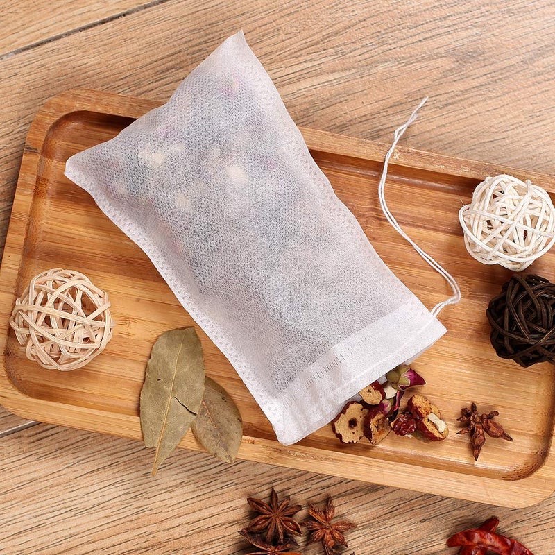 Fenshine 100Pcs Large Tea Bag - Disposable Empty Tea Filter Bags No Mess Mesh Bags with Drawstring for Concentrate/Iced Coffee, Herb, Loose Leaf Tea - Image 4